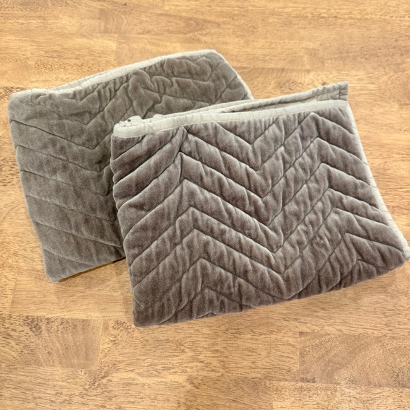 Grandinroad Pillow Shams Set of 2 Standard Brown-Green Chevron Quilted Velvet - Picture 1 of 7